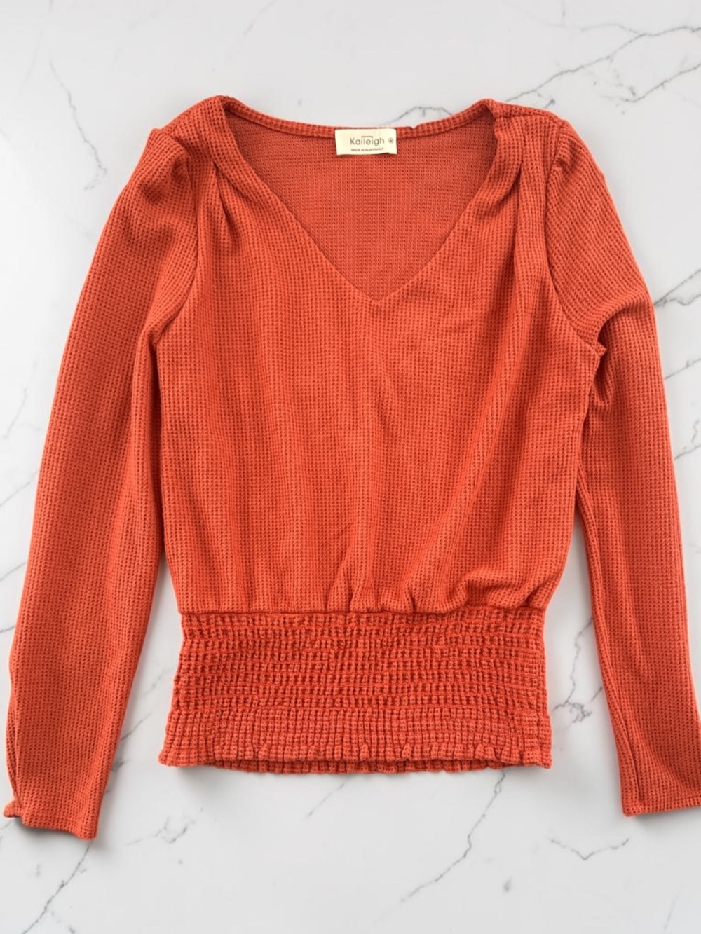 Heatherly Arna Smocked Hem Knit Top - Orange Red